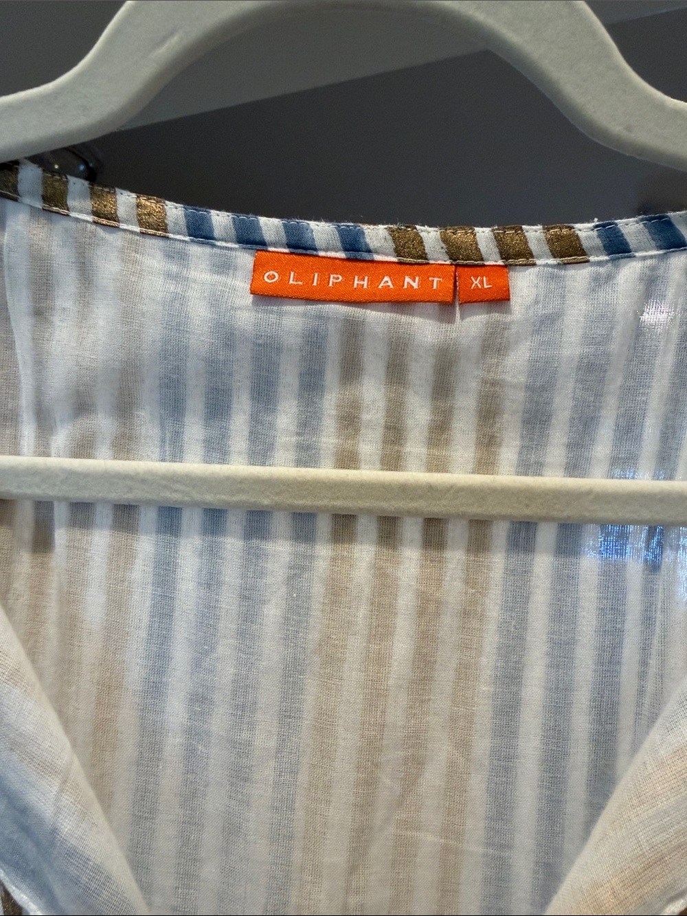 Oliphant Sleeveless Blue cream and gold Striped Tiered Maxi Dress - Picture 2 of 11